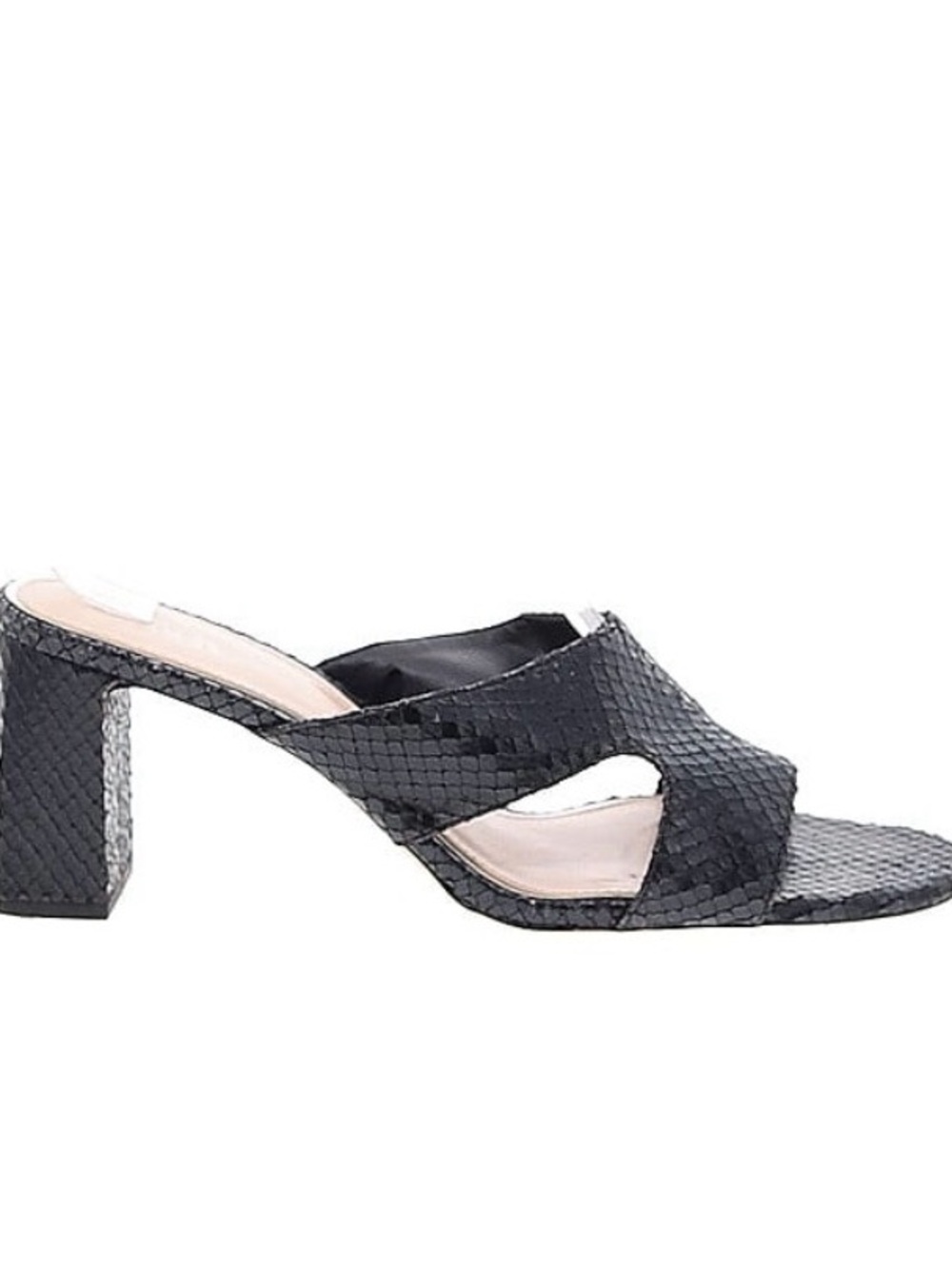 Zara Black Textured Snake-Print Block Heel Slide